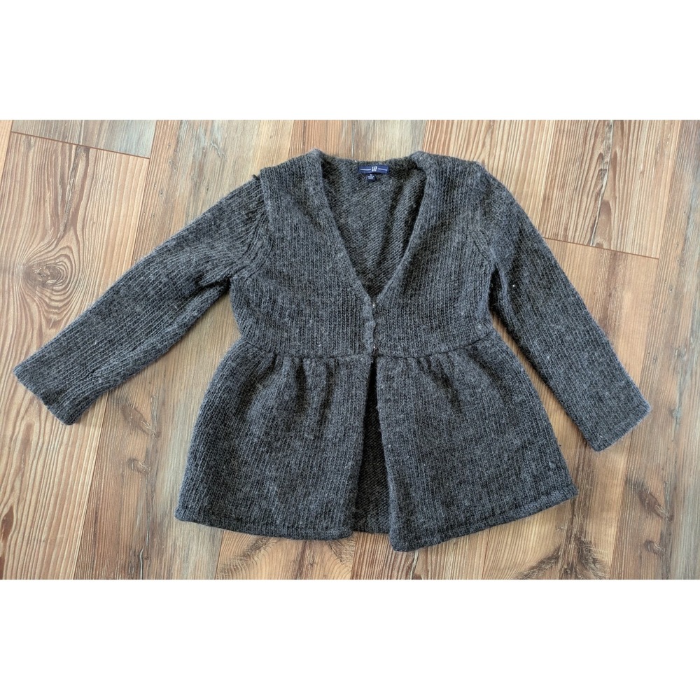 Gap Gray Wool Blend Chunky-Knit Open Front Long Sleeve Babydoll Sweater Y2K